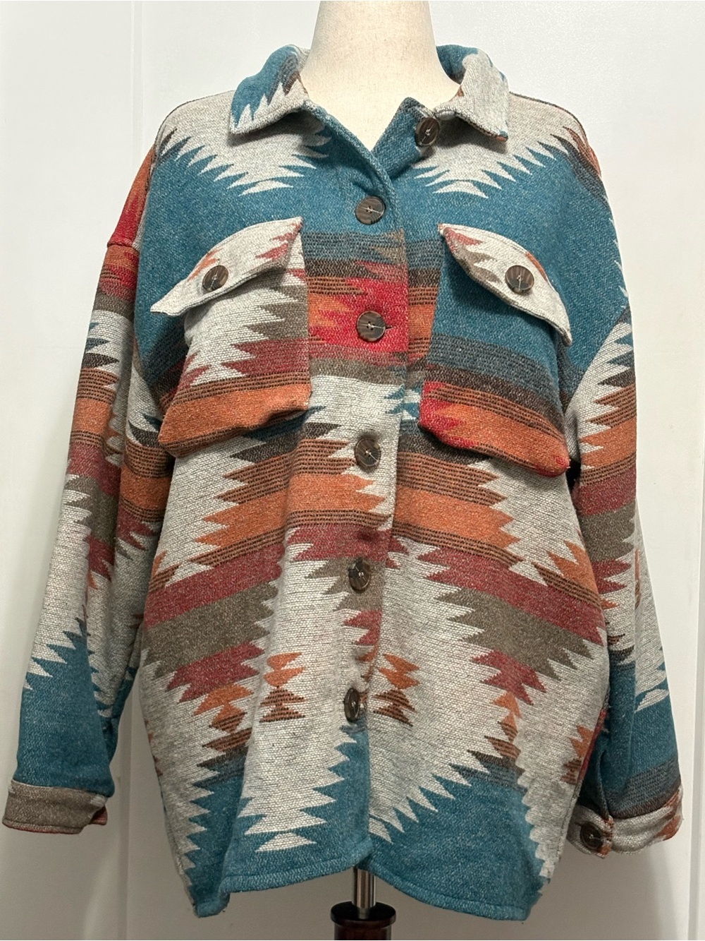 JODIFL Aztec Southwestern Shacket 1X Plus Size Western Geometric Flannel Jacket
